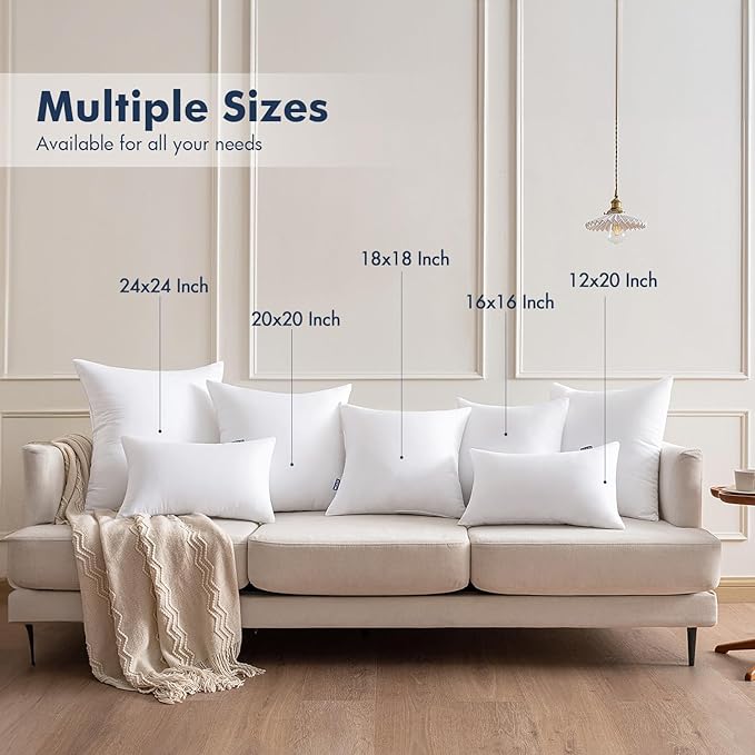 MIULEE 22x22 Throw Pillows Inserts 4 Pack, Decorative Pillows for Couch Bed | 100% Virgin Filling, Full and Fluffy, Lumbar, Back and Neck Support