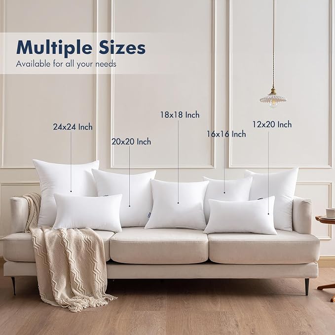 MIULEE 20x20 Throw Pillows Inserts 4 Pack, Decorative Pillows for Couch Bed | 100% Virgin Filling, Full and Fluffy, Lumbar, Back and Neck Support