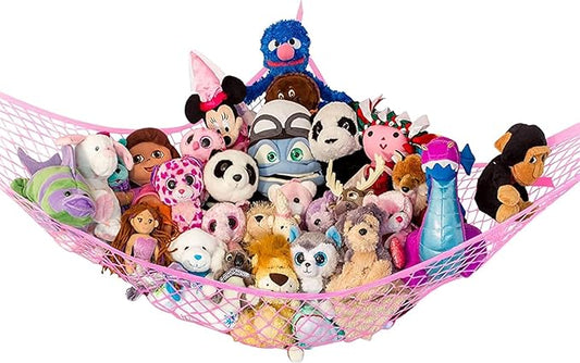 Lilly's Love Large Stuffed Animal Hammock | Corner Hanging Organizer, Stuffed Animal Storage | Easy to Hang Plushie Net w/Included Anchors & Hooks | Cute Room & Bedroom Decor (Pink)