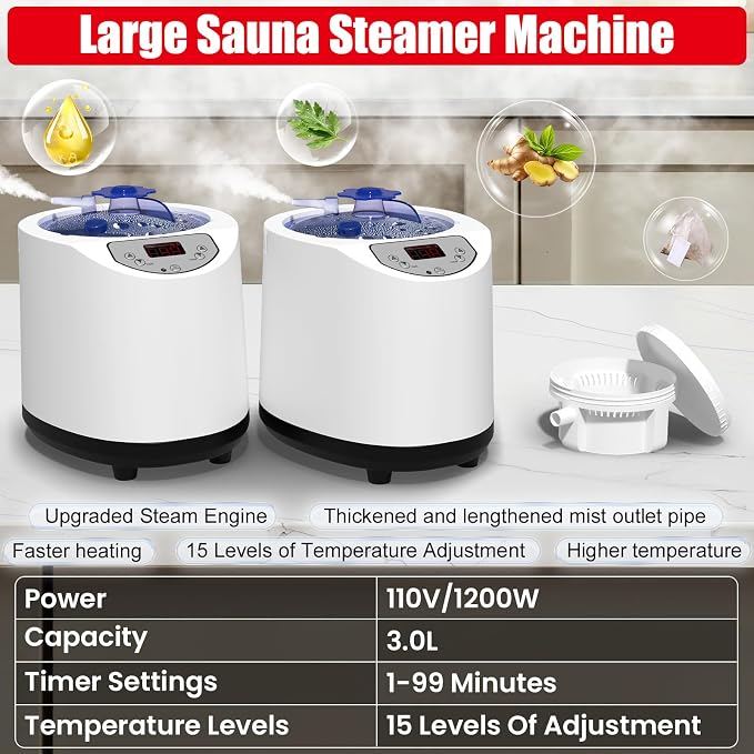 iTHERAU 2 Person Infrared Sauna Box for Home, Portable Steam Sauna Room with 660nm＆850nm Red Light Therapy Lamp, 5-Layer Waterproof, 2 Steamers, 2 Folding Chair