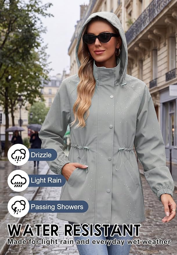 Zando Rain Jacket Women Waterproof - Lightweight Rain Coat with Hood Windbreaker Trench Raincoat for Women 2026 S-2XL