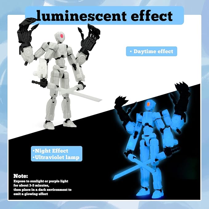 T13 Action Figure Assembly Completed, T13 Multi-Jointed Movable Robot Action Figure Set,Collectors Desktop Decorations for Game Lovers Toys (White Luminous Blue, 8IN)
