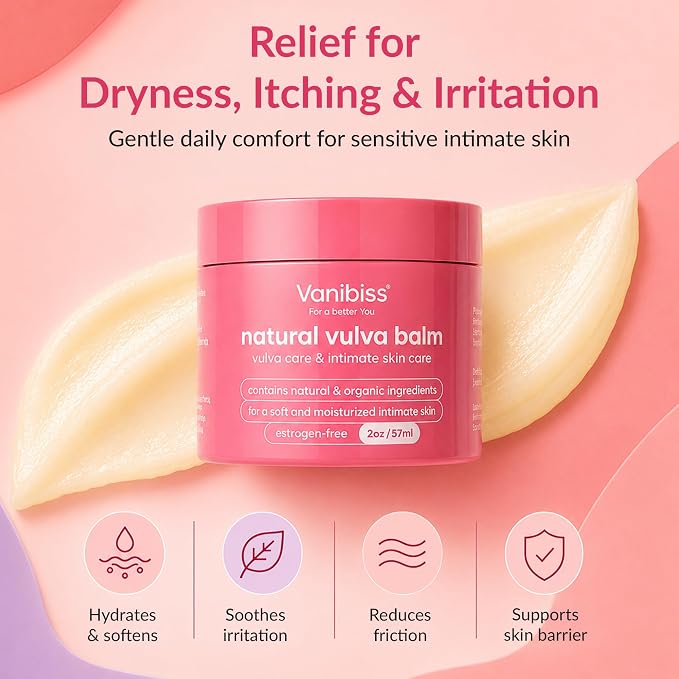 Vanibiss Natural Vulva Balm, Vulvar Moisturizer for Dryness, 2 oz, 2 Pack | Estrogen-free vaginal moisturizer and pH balanced menopause cream for dryness, itching & irritation