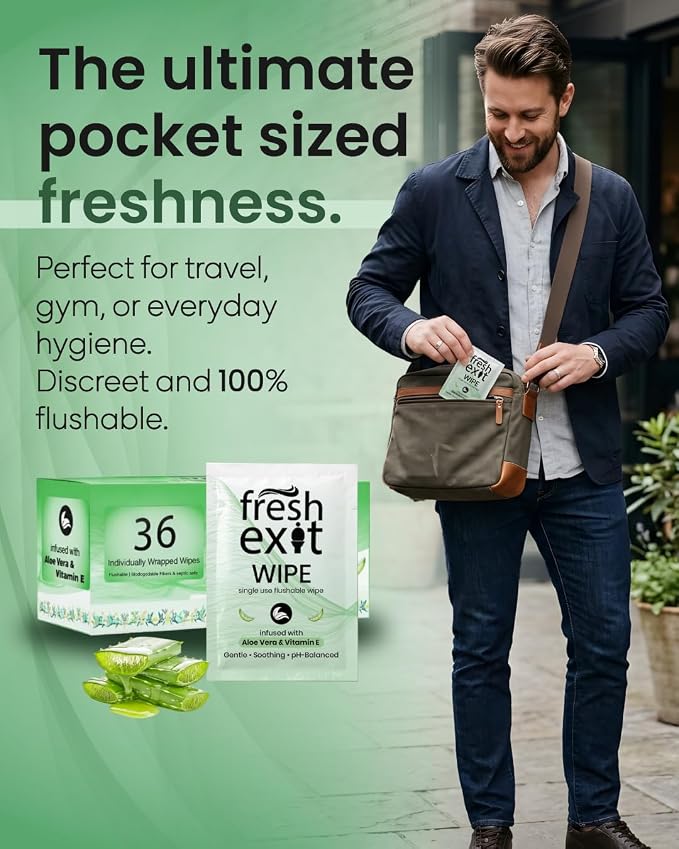 Flushable Wipes for Adults – 36 Individually Wrapped Biodegradable Wet Wipes, Travel Size, Extra-Large Unscented, hypoallergenic – Feminine Hygiene & Personal Care Wipes