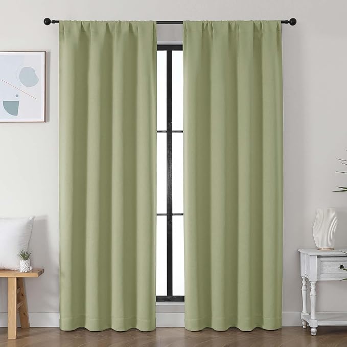 Simplebrand Ava Sage Green Blackout Curtains for Bedroom, 78 Inch Length, 2 Panels Set, Privacy Thermal Insulated Rod Pocket Window Curtains for Patio, French Door, W40 x L78 Inch
