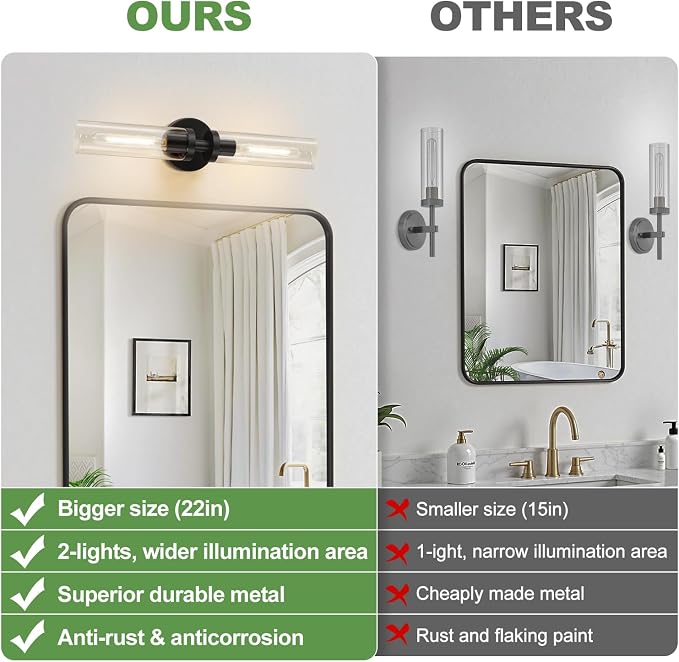 Indoi Matte Black Wall Sconces, Hardwired Bathroom Sconces Wall Lighting with Clear Glass, Modern Sconces Wall Light fixtures for Bathroom Mirror Living Room Hallway Bedroom