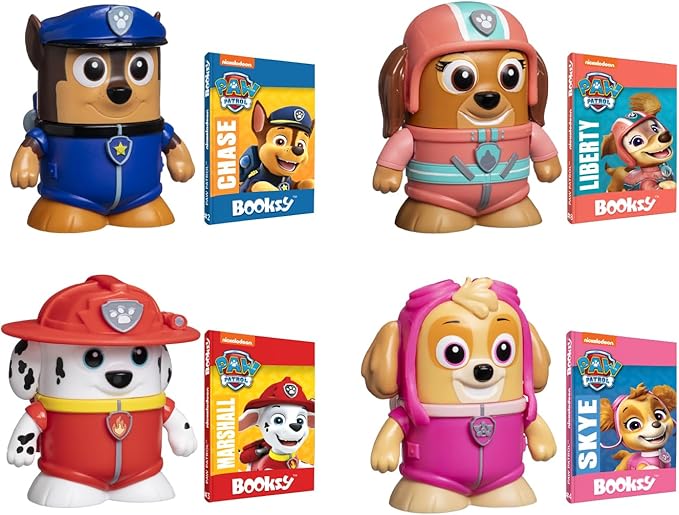 P.M.I. Booksy PAW Patrol Edition | 4-Pack Collectible Figures with Built-in Tiny Storybooks | Educational Toy Set for Kids | Officially Licensed by PAW Patrol (Assortment B)
