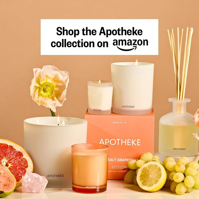 Apotheke 3-Wick Scented Candles for Home, Sea Salt Grapefruit - 26 oz Soy Wax Jar Candle Gift for Women - Long-Lasting Fragrance with Perfume-Grade Essential Oils - Pepper, Dew Drops & Tarragon