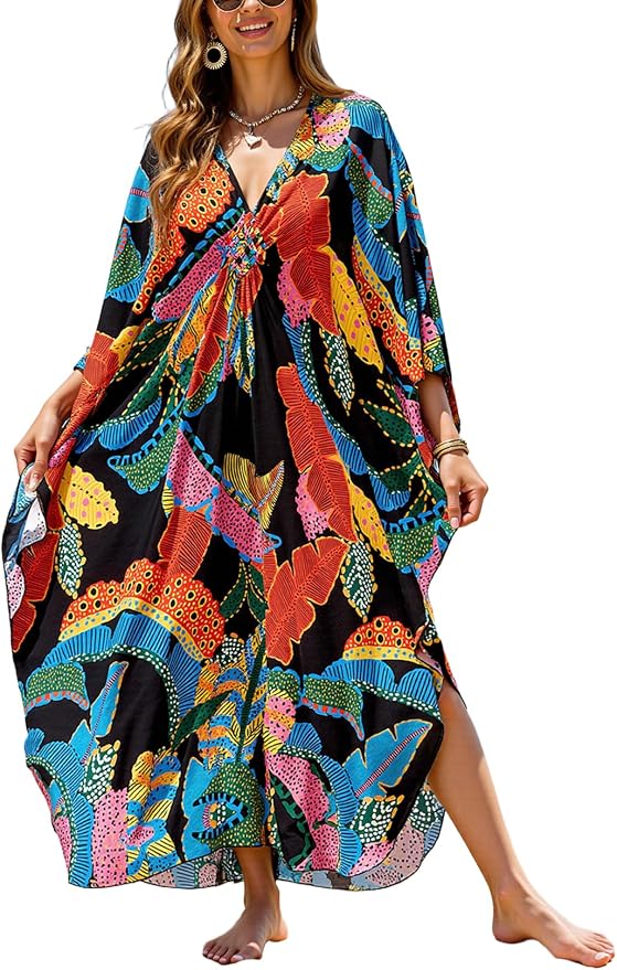 Mumu Dresses for Women Plus Size, Bohemian Kaftan Beach Cover Up Long Maxi Nightgown Soft Loungewear