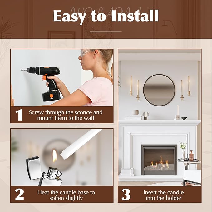 Metal Wall Candle Sconce Holder Set of 4 Wall Mount Candle Holder Pillar Holder Brass Modern Wall Candle Sconces Hanging for Living Room Farmhouse Fireplace Wedding