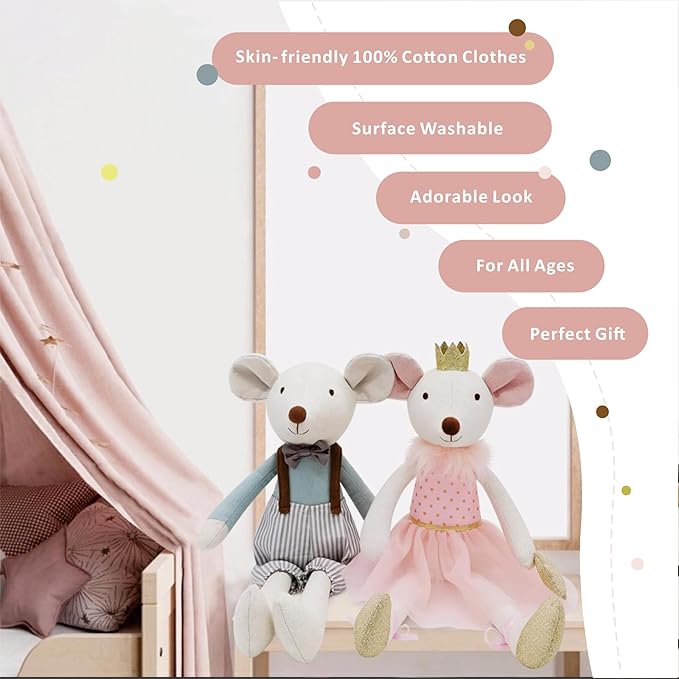 Princess Mouse Stuffed Animals,15.7" Pink Rat Plushies with Lace Skirt,Cute Stuffed Animal for Girls As Birthday