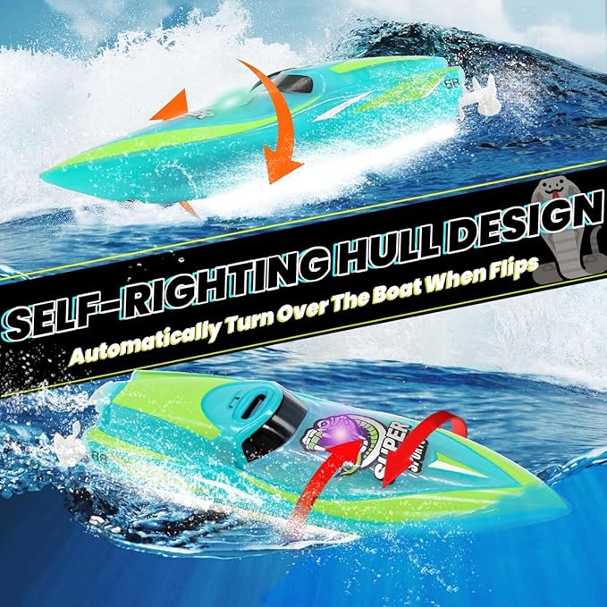 Mini Remote Control Boat RC Boat 2.4Ghz 360 Rotating LED Light bulit-in Rechargeable Battery Pool BathtubToys Remote Control Boats for Kids 8-12 Years Birthday Gift Green