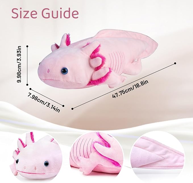 Soft Axolotl Stuffed Animal Plush Toy, 19 Inch Cute Salamander Plush Pillow, Kawaii Plushie Toy, Axolotl Gifts for Kids and Youth (Pink)