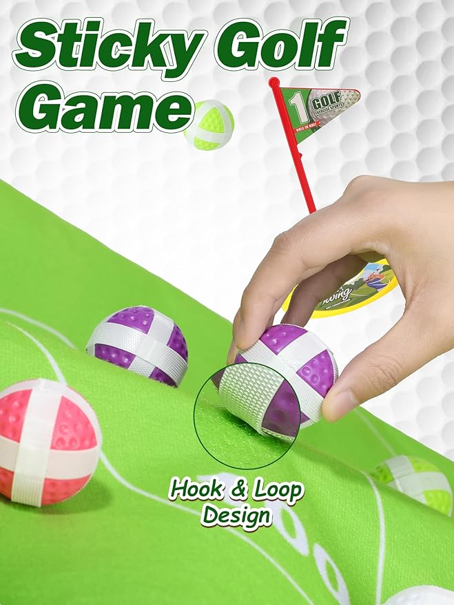 Liberry Kids Golf Set for 3 4 5 6 7 Years Old Boys Girls, Golf Chipping Game with Mat, Sticky Balls, Retractable Clubs, Storage Bag, Indoor Outdoor Sports Toy Gift Toss Game