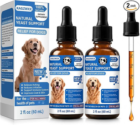2Pcs Natural Yeast Infection Treatment for Dogs, Itchy Ears, Skin, Paws & Allergy Relief, Yeast Treatment for Dogs, Supports Gut & Immune Health, Reduces Itching, Irritation & Inflammation, 60ml