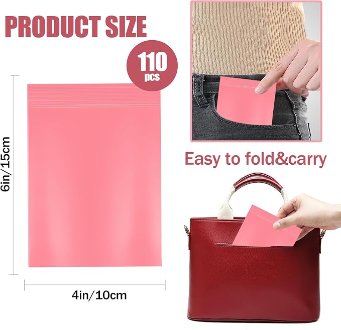 110pcs Sanitary Napkin Disposal Bags, Women Tampon Disposal Bags, Sealed Opaque Feminine Hygiene Disposal Pads Bag for Privacy, Pink