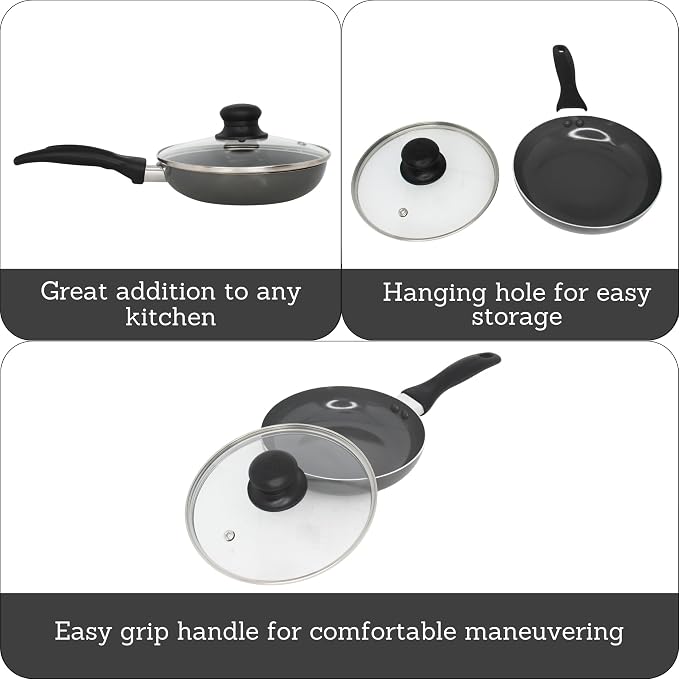 IMUSA 7 Inch Chef Cera Aluminum Ceramic Fry Pan with Glass Lid, Gray | Ceramic Nonstick Coating, Glass Lid with Cool-Touch Handle, Ideal for Pan-Frying, Great for Everyday Home Cooking