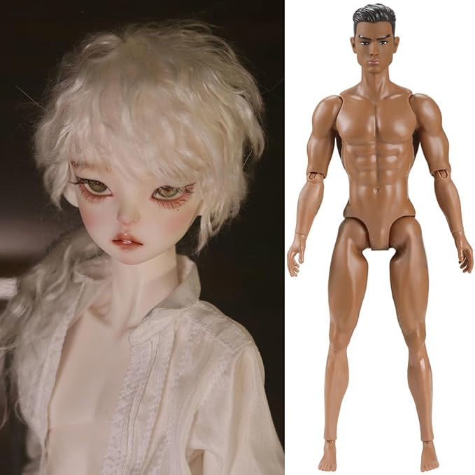 1/6 Scale Action Figure Multi Jointed Posable Male Muscular Action Figure Body with Head for Display Doll Collection, Brown