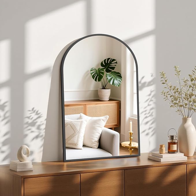 Sweetcrispy 22"x30" Arched Black Bathroom Mirrors for Wall | Bathroom Mirrors for over sink, Metal Framed with HD Shatter-Proof Glass for Entryway, Bedroom, Dressing Room, Home Decor