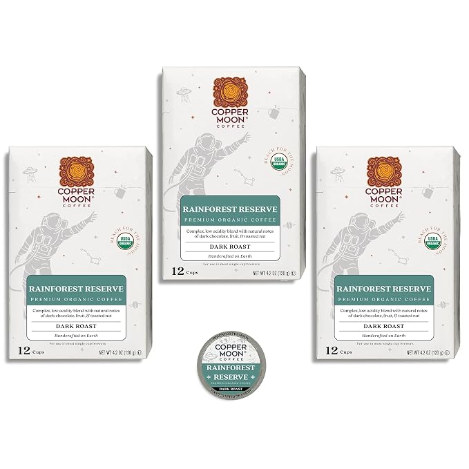 Copper Moon Single Serve Coffee Pods for Keurig K-Cup Brewers, Dark Roast, Rainforest Reserve Blend, 36 Count