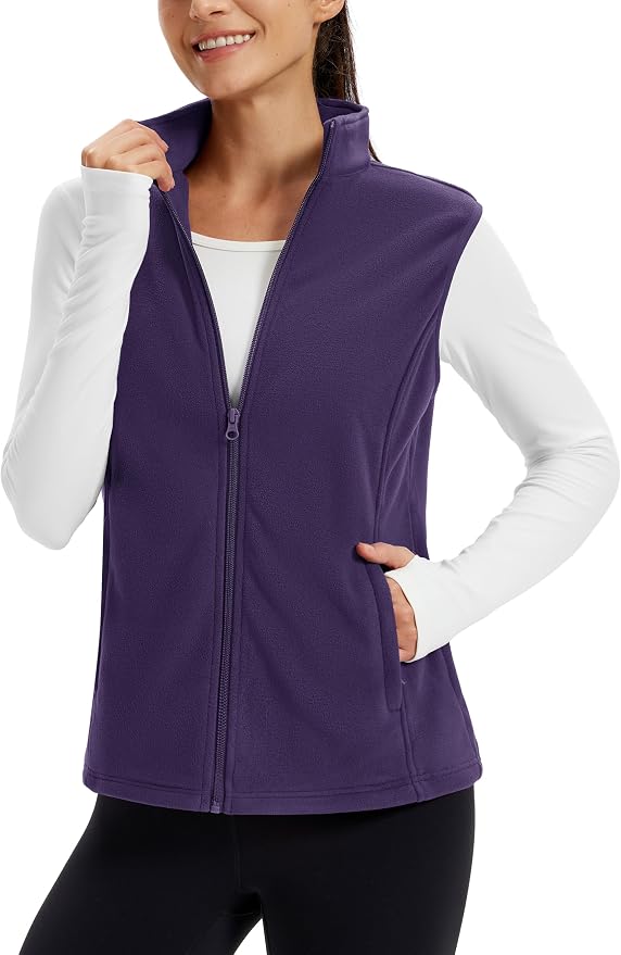 TACVASEN Women's Fleece Vest Lightweight Sleeveless Zip Jacket Outerwear | Soft Polar,Zipper Pockets,Stand Collar,Fall Winter Warm,Outdoor,Athletic,Running,Hiking,Travelling,Golf,Work