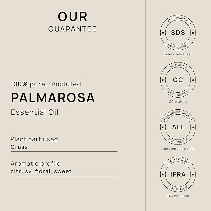 VINEVIDA Palmarosa Essential Oil - 32 oz - Undiluted - DIY Candle Scents - Bulk for Soap Making