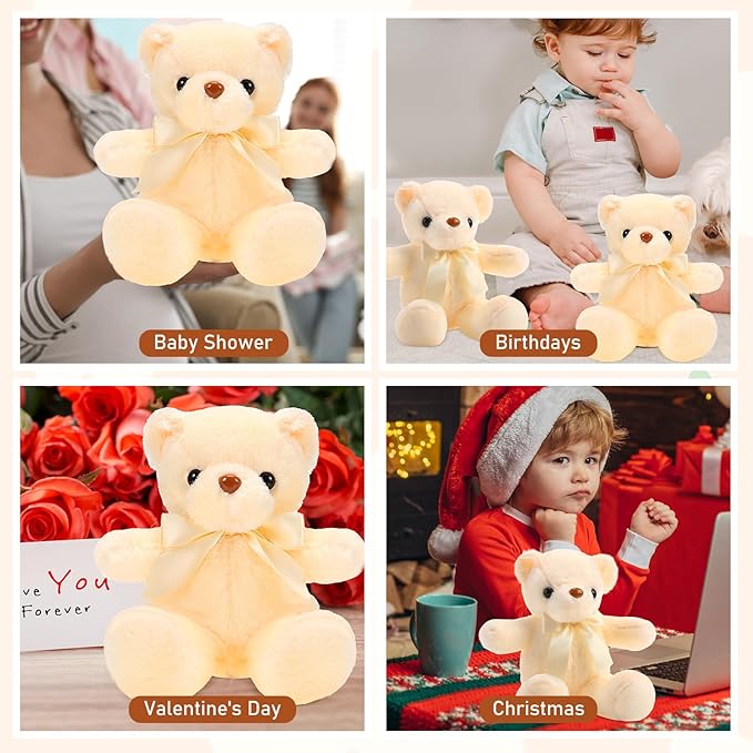 HyDren 24 Pcs Operation Christmas Bear Stuffed Animal Plush Gift Bulk 12 Inches Soft Toys for Kids Christmas Charity Donation, Holiday Party Favors & Classroom Gifts(Beige)