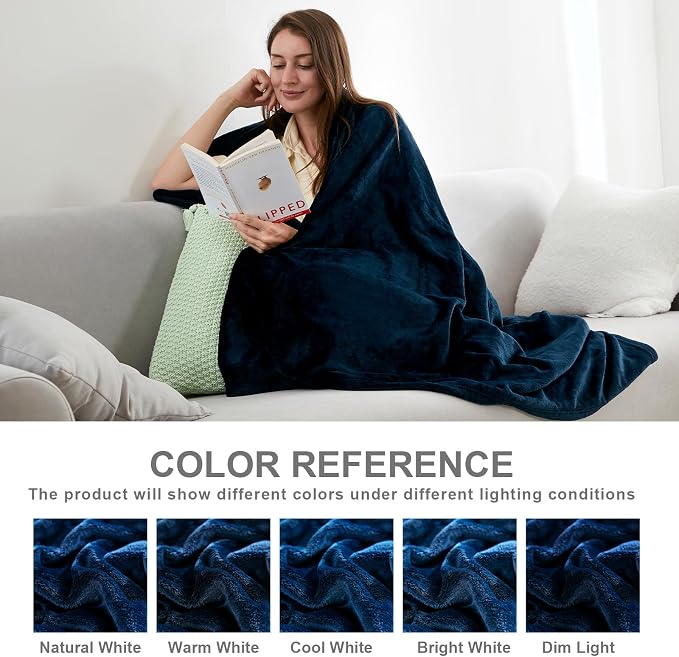 Hansleep Queen Navy Blue Fleece Blanket, Soft Flannel Bed Blanket | Fuzzy Cozy Blanket 90x90 Inches, Multi-use for Bed, Sofa, Couch, Travel, Camping, All Season Warm Lightweight Cover