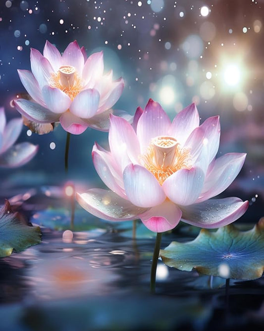 Amcdjkery Your Moment of Stillness – Cross Stitch Kit with Printed Canvas (40x50cm) – A Gentle DIY Craft to Calm, Create & Complete – Bright Glowing Lotus