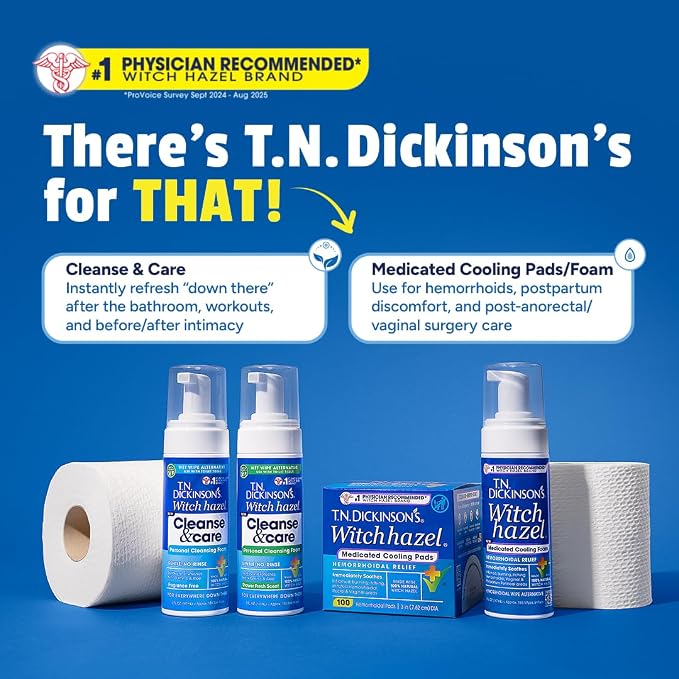 T.N. Dickinson's Medicated Cooling Foam with Witch Hazel | Hemorrhoid Treatment & Postpartum Relief | Feminine & Rectal Care | Aloe-Infused | 5 Fl Oz