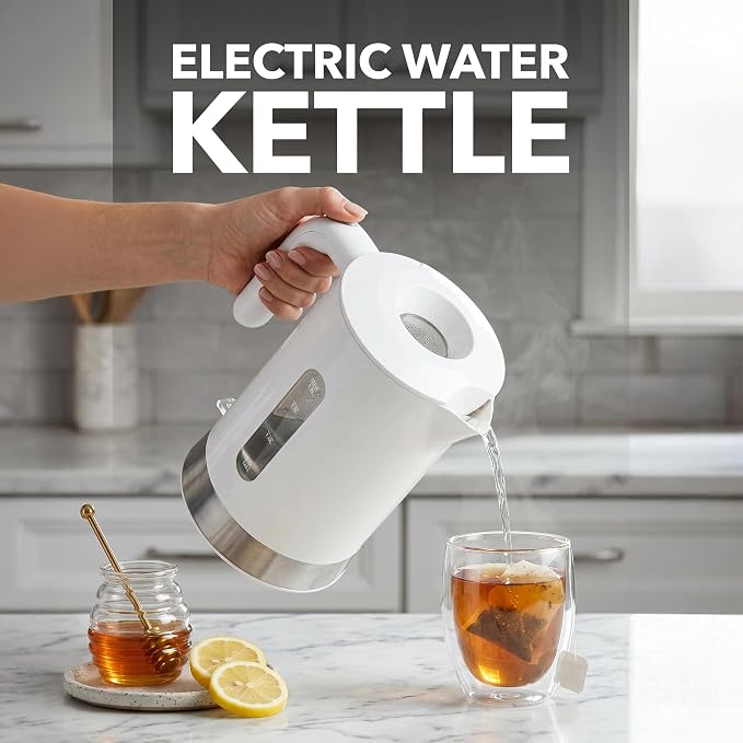 OVENTE 1.8L Electric Kettle, 1500W Fast Boiling Heater for Coffee or Tea, BPA Free, Easy to Fill Lid, Water Level Window, Auto Shut-Off, Boil-Dry Protection and Removable Filter, White KP413W