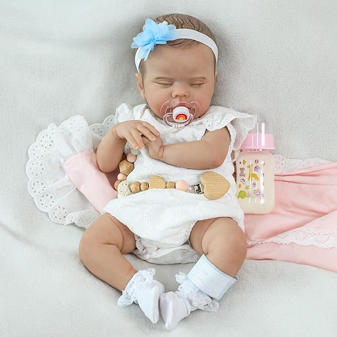 SCOM Reborn Baby Doll Girl 20" — Sleeping Newborn, Weighted Soft Cloth Body & Soft Vinyl Limbs, Hand-Painted Hair, Hand-Rooted Lashes, Magnetic Pacifier, Gift Box, Fits 0–3M Clothes, ASTM F963/EN71
