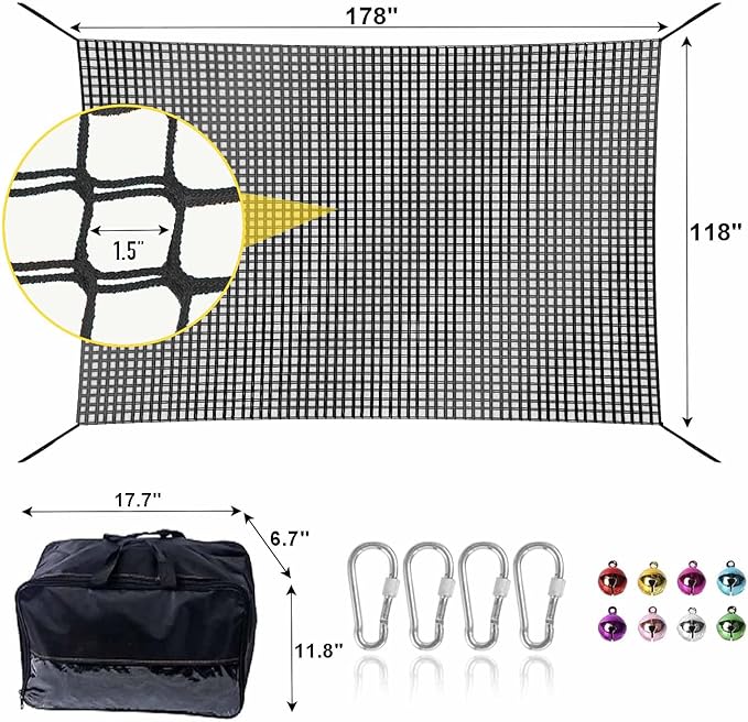 Climbing Net for Kids - 14.8FT x 9.9FT Double Layers Heavy Duty Playground Safety Net, Climbing Cargo Net for Tree House Tree Fort, Back Yard, Jungle Gyms, Monkey Bar Security Mesh（Black）