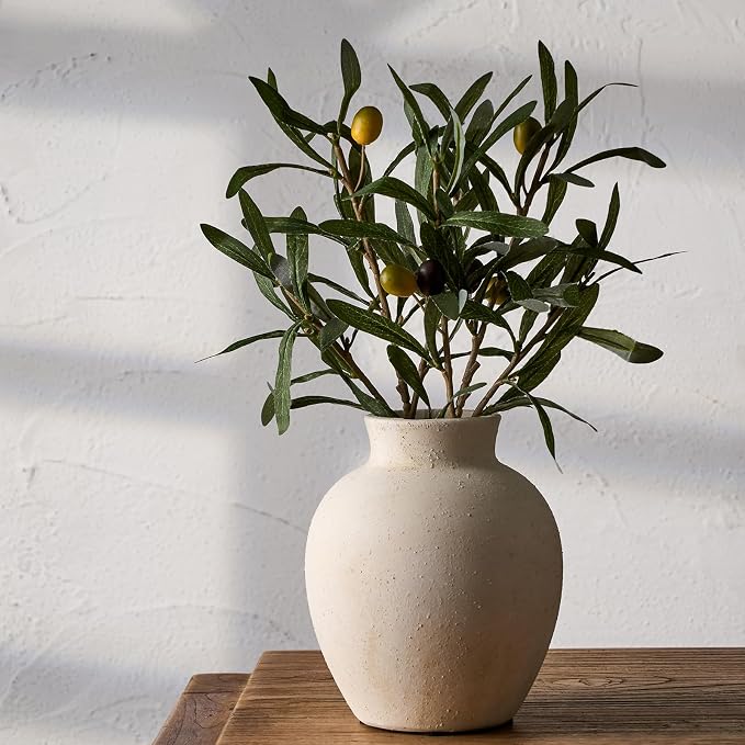 SIDUCAL Ceramic Decorative Flower Vase | 6 Inch Pottery Rustic Farmhouse Boho Vase for Home Decor, Table, Living Room, Bathroom, Shelf, Mantel Decoration, Wedding, White