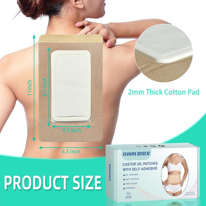 15 Pcs Large Castor Oil Patches, Castor Oil Pack Wrap with Anti Leakage Cotton for Abdomen/Back/Thighs (Oils Not Included), 11" x 6.3"