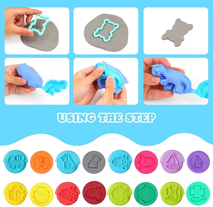 144 PCS Dough Tools Set for Kids Ages 3-8 – Includes Letter & Number Cutters, Animal Cutters, Dinosaur Molds, Extruder, Scissors, Rollers, Dough Mat, Storage Bag