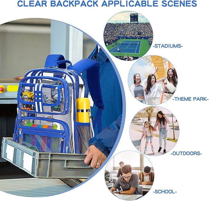 Cusangel Clear Large Backpack for School,16in Heavy Duty Clear BookBag,TPU Large Capacity See Through Backpack for Stadiums,Concerts,Plastic transparente para mujer for 8Age+ Boys Girls