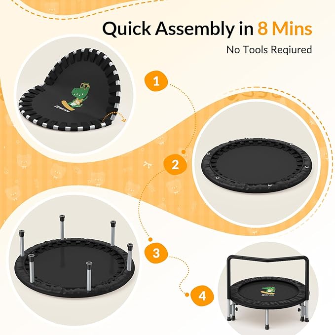 BCAN SP1 36'' Toddler Trampoline, ASTM Certified - Kids Trampoline for Ages 1-6, Foam Handle & Safe Thickened Cover, Mini Trampolines for Kids Indoor, Easy to Assemble| FED Fitness