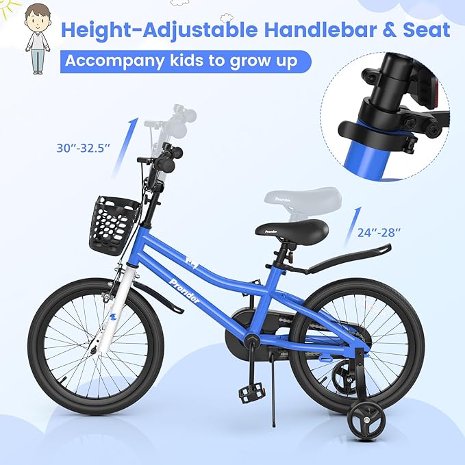 BABY JOY Kids Bike, 12 14 16 18 20 Inch Children Bikes for Boys Girls Teens 3-8 8+ Years w/Training Wheels or Kickstand, Handbrake, Coaster Brake & Removable Basket, Kids Bicycle of Multiple Colors