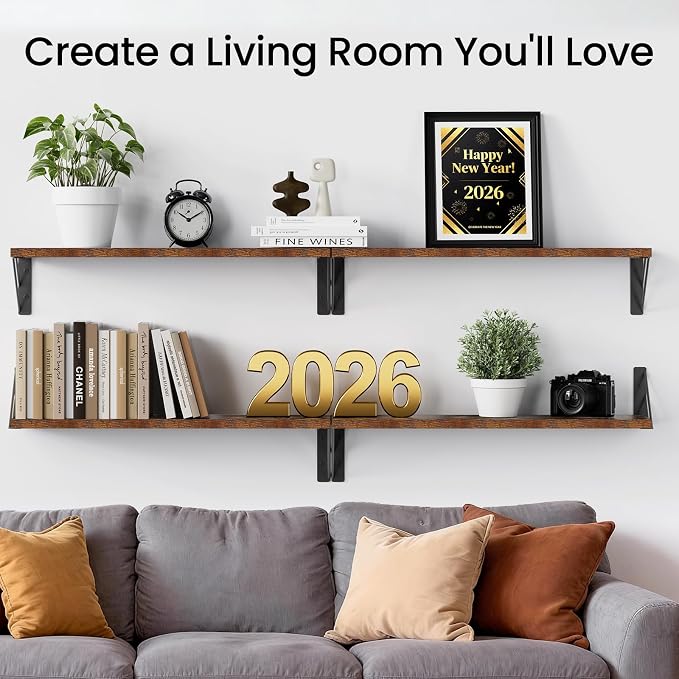 BAYKA Wall Shelves for Bedroom Decor, Floating Shelves for Wall, Display Mounted Rustic Wood Shelf for Books,Plants,Corner Shelves for Bathroom,Kitchen,Living Room(Rustic Brown，23in，Set of 4)