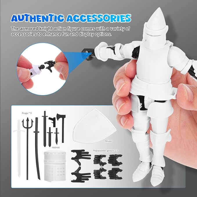 Toyvian 1set Articulated Medieval Knight Action Figure Accessories Poseable Robot Toy for Creative Play Includes Dual Helmets and Hand Styles Desktop Ornament and Shelf Decoration