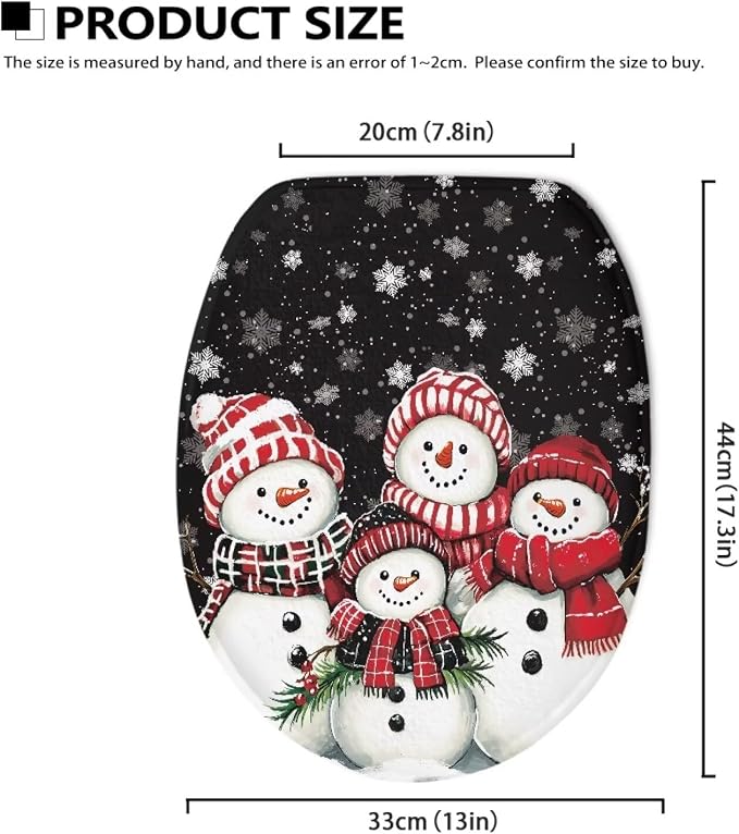 Snowman Family Toilet Seat Lid Covers Home Decor Christmas Toilet Tank Cover for Rv- Xmas Replacement Universal Fit Oval Bathroom Accessory