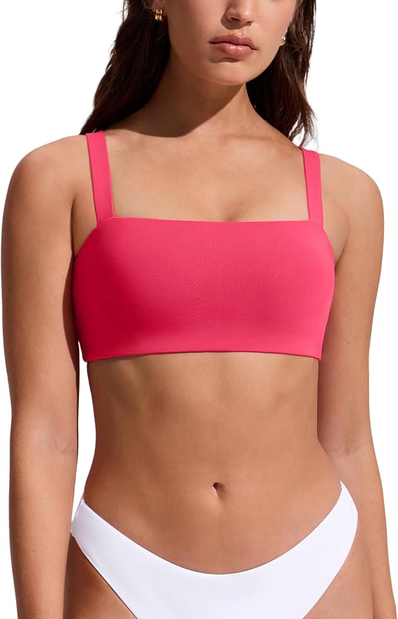 CRZ YOGA Square Neck Bikini Tops for Women - Padded Wide Straps Full Coverage Bathing Suit Swim Bra