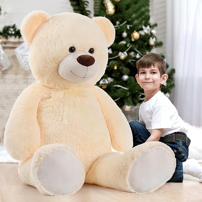 MorisMos Giant Teddy Bear Stuffed Animal 4 Ft,51'' Big Stuffed Bear for Girlfriend Boyfriend Wife Mother Fiancée Valentine's Gift,Large Bear Plush for Kid Christmas Birthday Baby Shower,Beige