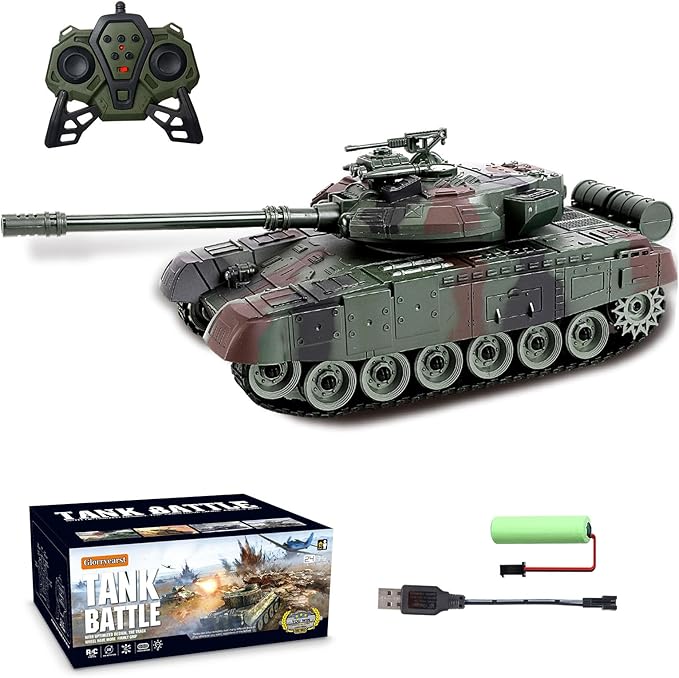 RC Tank 1:28 Scale 9 Channel Remote Control Toy with Realistic Sounds and Lights,Radio Control Military Battle Tanks Gifts for Kids and Adults
