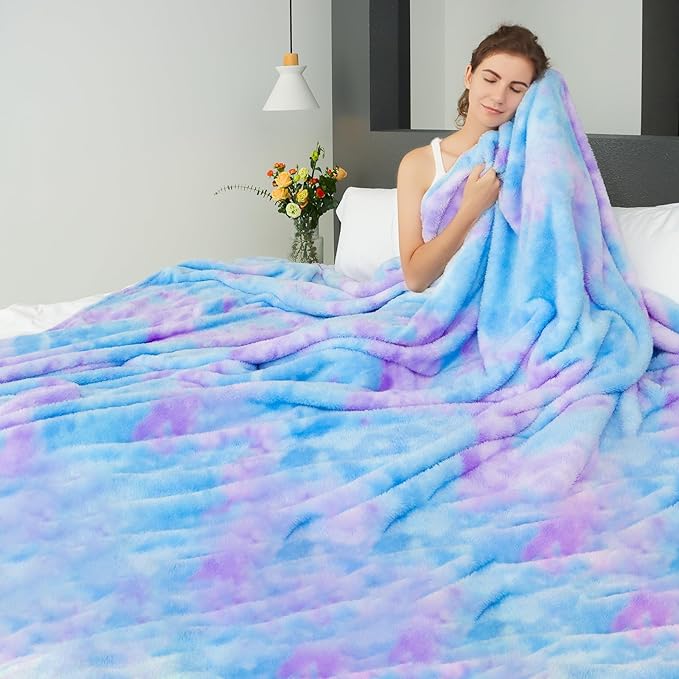 MUGD Lightweight Blanket Fleece Large Blanket Blue Throw Blanket for Bed Queen Size