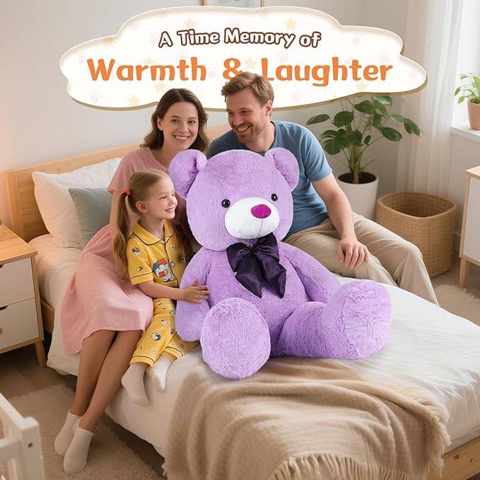 MorisMos Bow Tie Giant Teddy Bear 4 Feet, 47inch Big Lavender Teddy Bear Stuffed Animal Plush for Girlfriend, Boyfriend, Purple