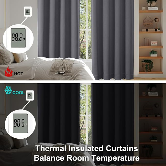 Simplebrand Ava Grey Short 30 Inches Blackout Curtain 2 Panels Set, Half Window Rod Pocket Privacy Curtain Tiers for Kitchen, Curtains Blackout for Bathroom Shades, W30 x L30 Inch, Grey