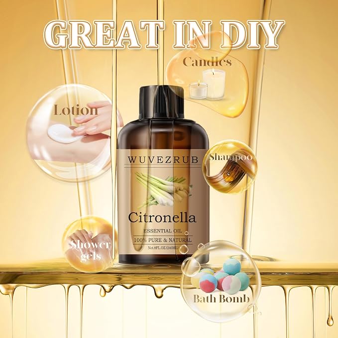 Citronella Essential Oil 240ML - 100% Pure and Natural Oils for Aromatherapy Diffuser - 8 Fl Oz/Citronella