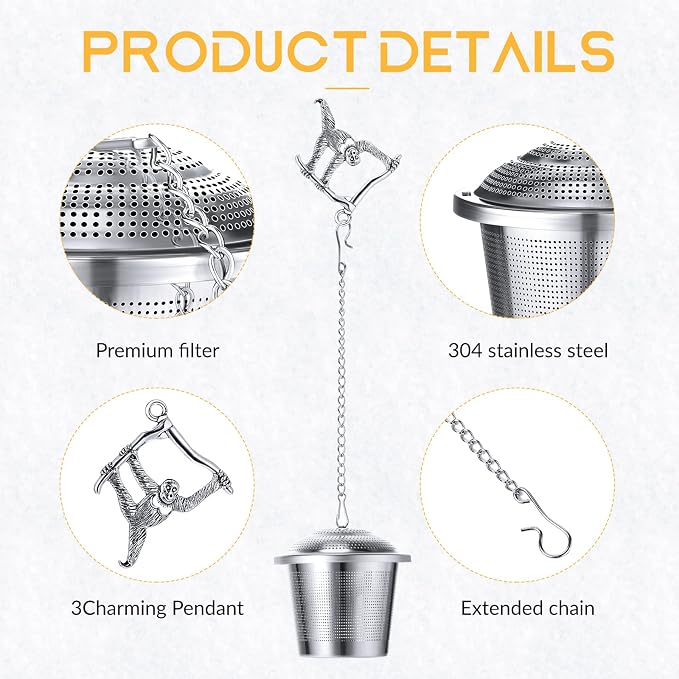 3 Sets Tea Infusers Steeper for Loose Leaf Tea Holder Stainless Steel Tea Ball Mesh Strainer Filters with Drip Trays and Pendant(Animal Style)